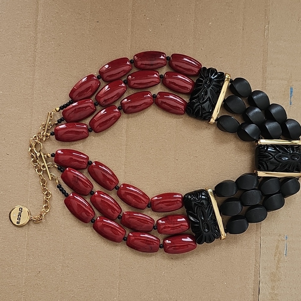Chico's Red and Black Beaded Necklace